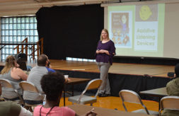 An instructor giving a presentation to parents at the 2019 Institute for Parents of Preschool Children Who Are Deaf or Hard of Hearing